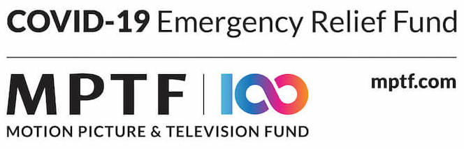 Banner for the COVID-19 Emergency Relief Fund by the Motion Picture & Television Fund (MPTF), featuring their logo and website, mptf.com.